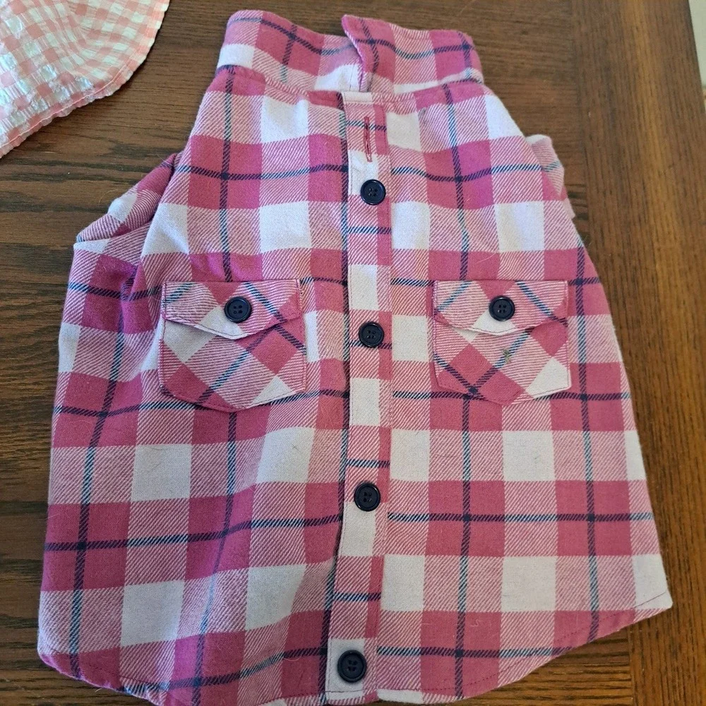Nautica Pet Dress and Top Paw Plaid Shacket Bundle Pink Gingham Medium 2pc Set